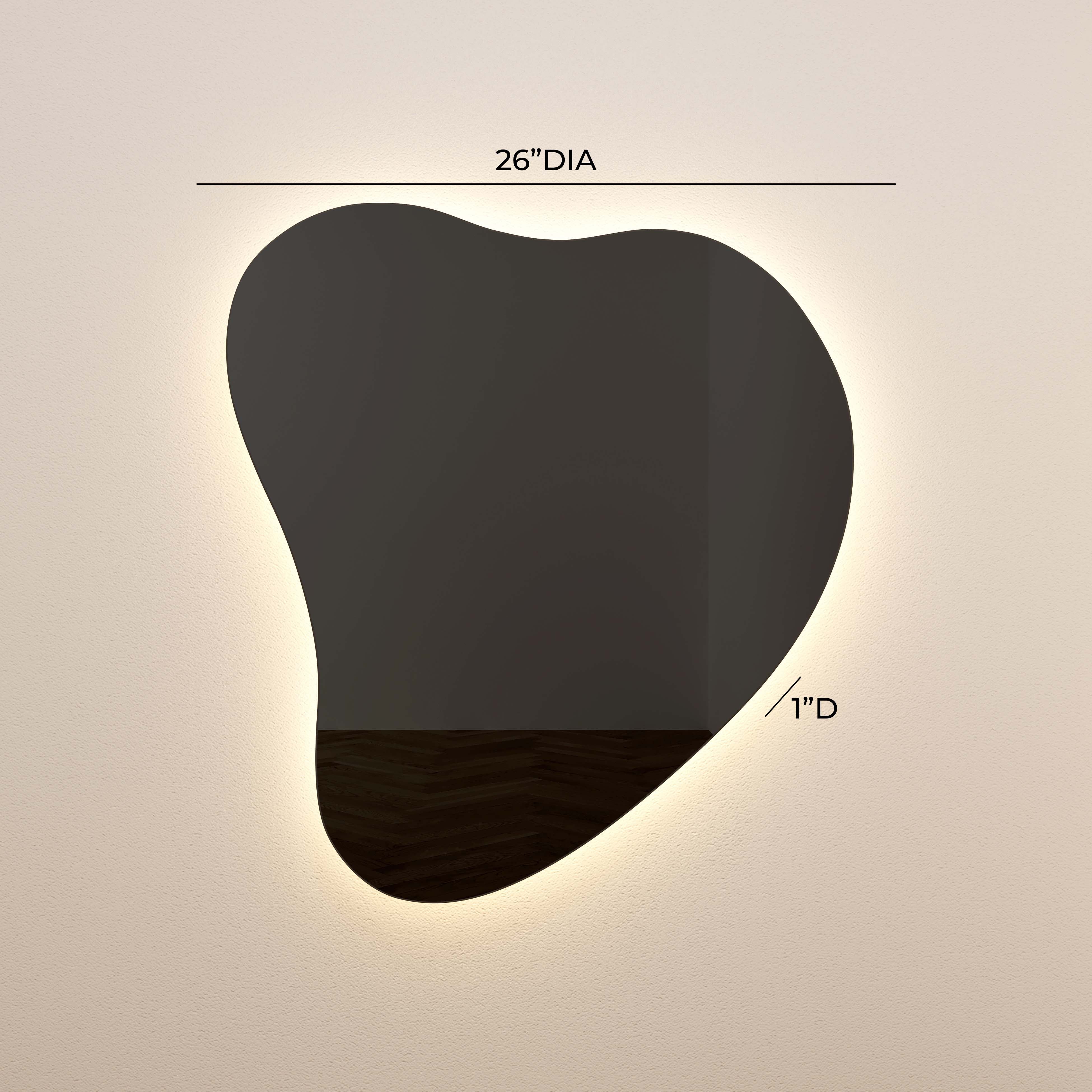 Espejo de pared LED entintado en forma de lágrima Mónica dimensiones.