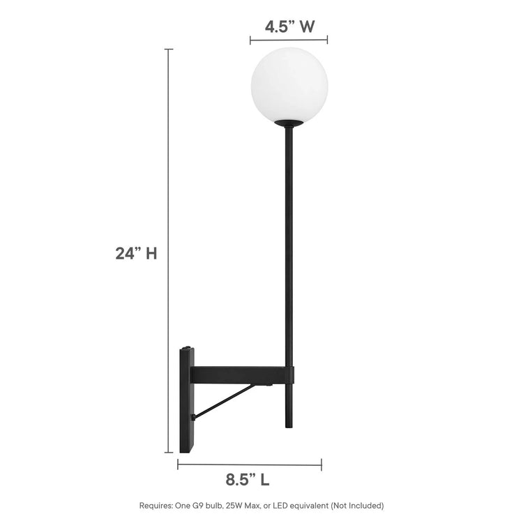 Arbotante color negro con globo blanco Randy dimensiones.