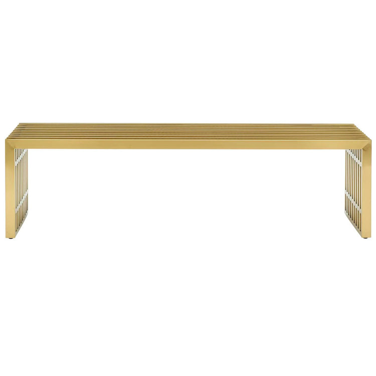Banca de acero inoxidable dorado grande 60” Viki de frente.