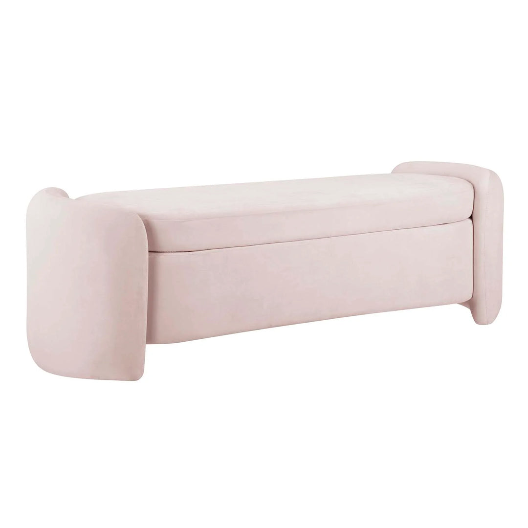 Banca de terciopelo rosa con almacenamiento Raga.