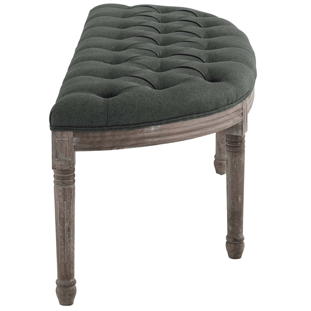 Banca francés vintage en semi círculo gris Anne de lado.