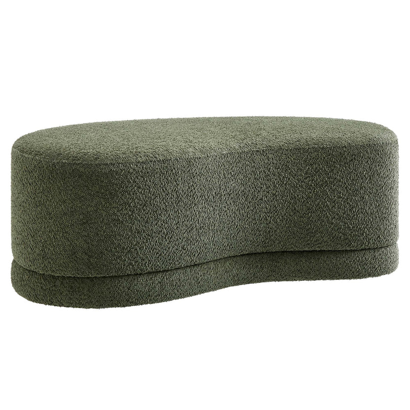 Banca tapizado en chenilla en semi círculo Anne color verde musgo.