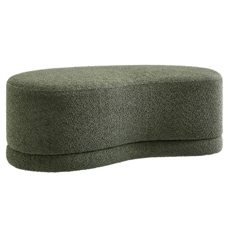 Banca tapizado en chenilla en semi círculo Anne color verde musgo.