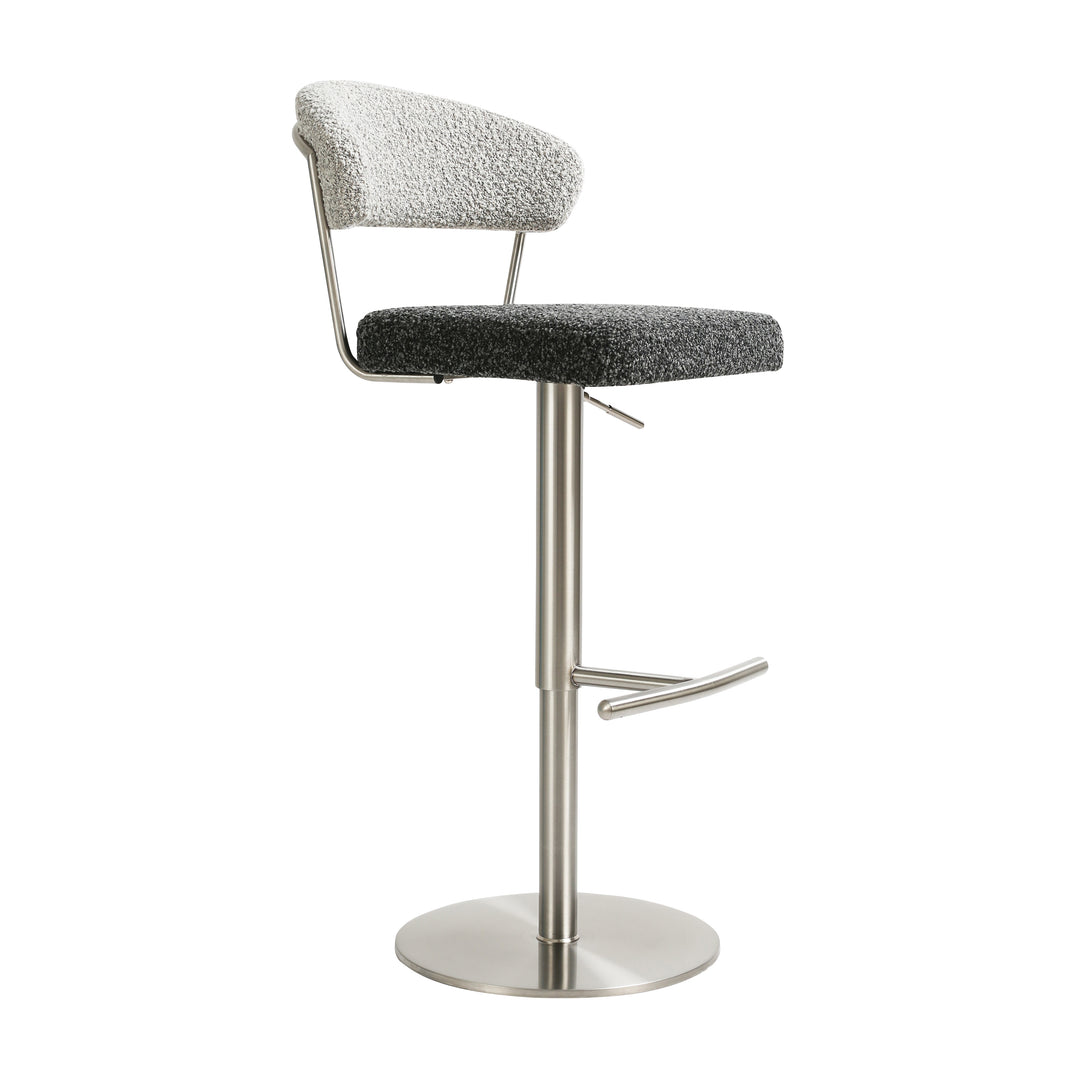 Banco ajustable de acero inoxidable y bouclé gris con negro Tessa.