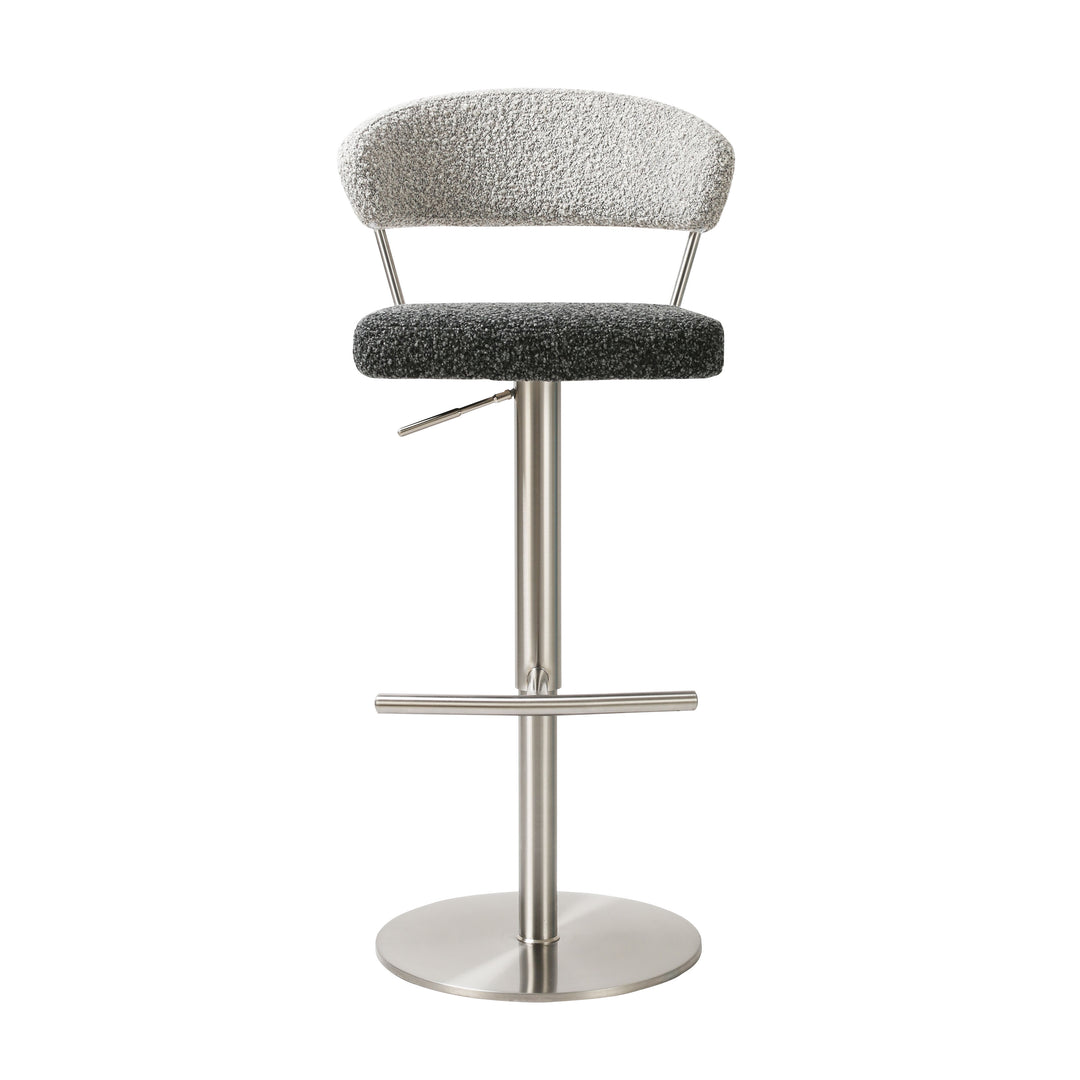 Banco ajustable de acero inoxidable y bouclé gris con negro Tessa