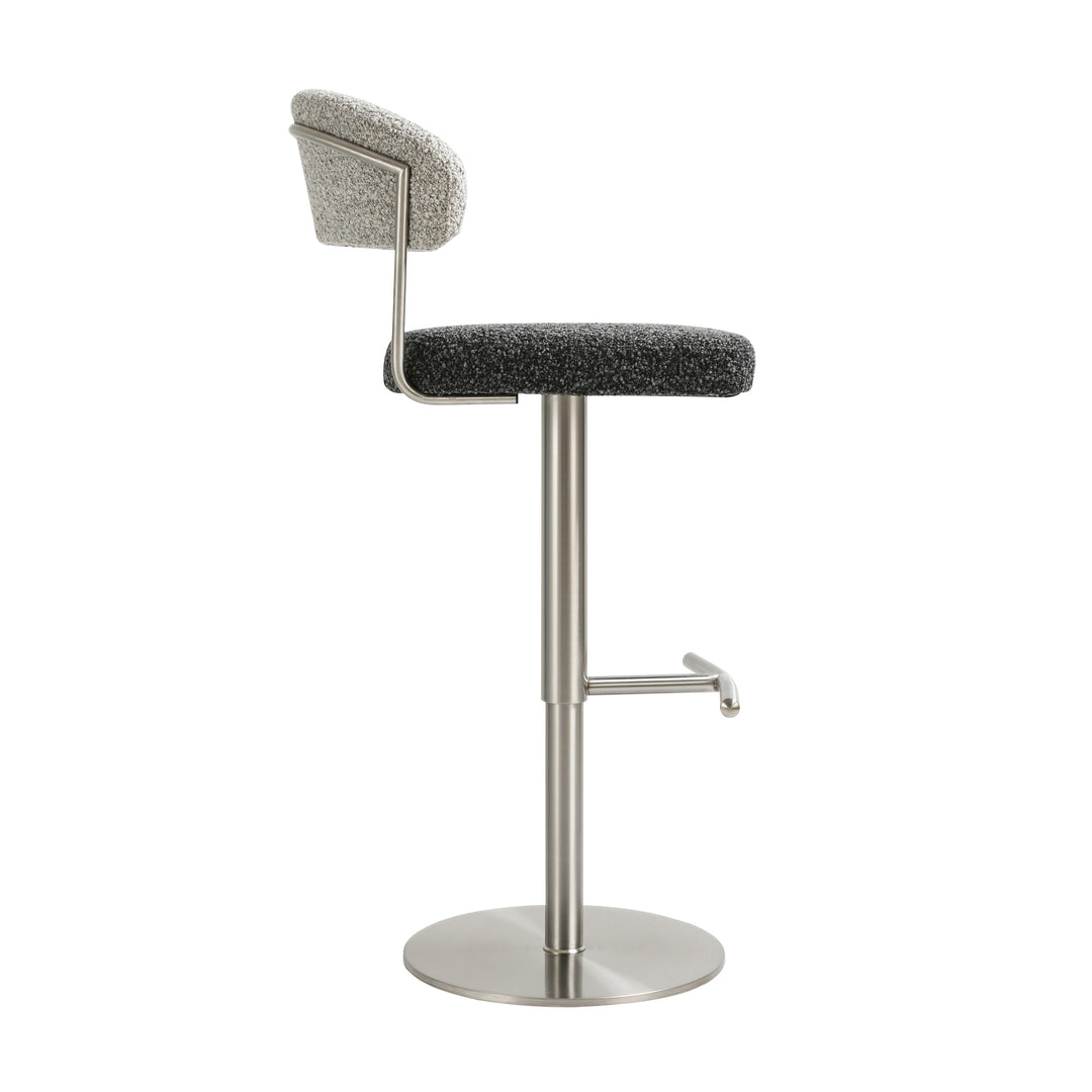 Banco ajustable de acero inoxidable y bouclé gris con negro Tessa