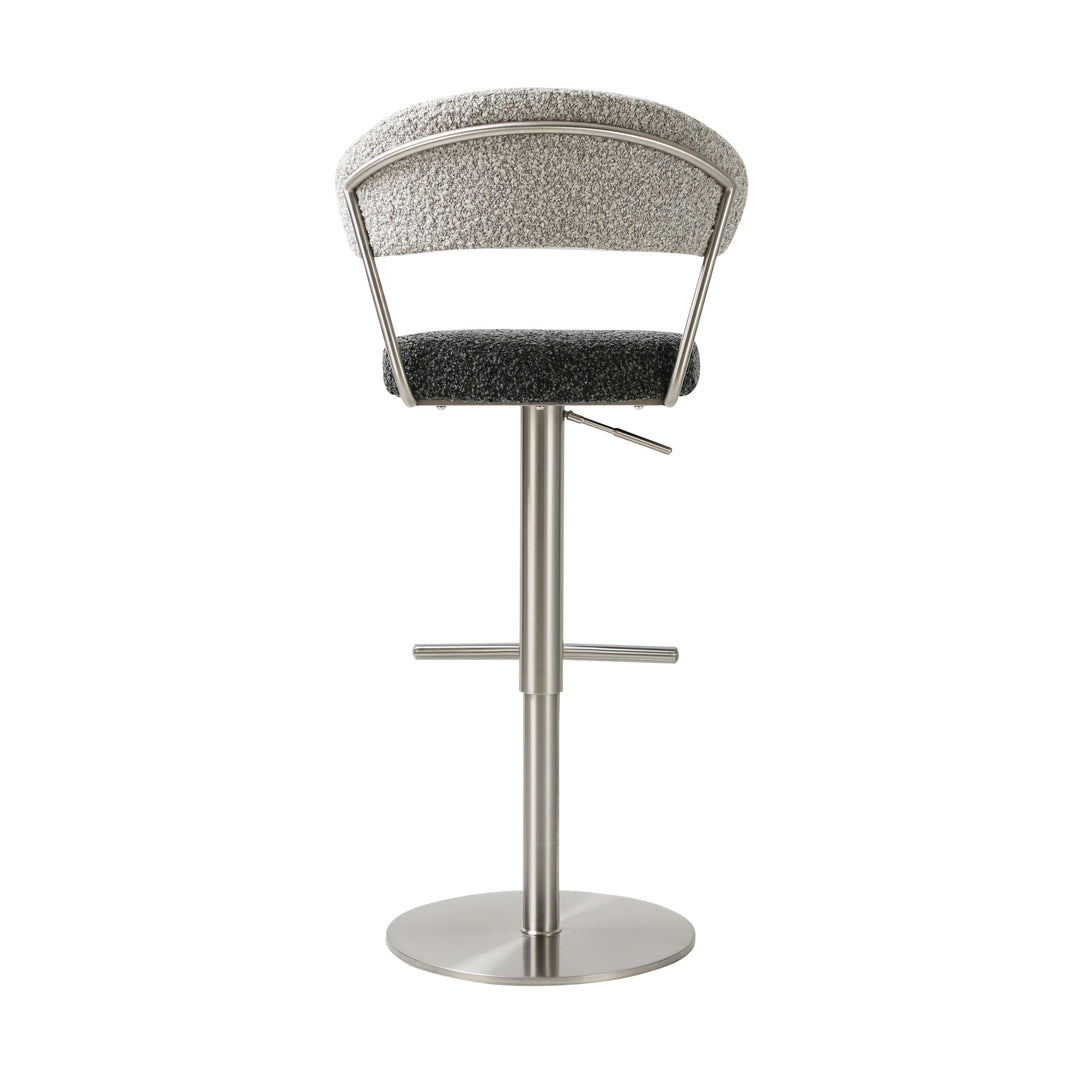 Banco ajustable de acero inoxidable y bouclé gris con negro Tessa