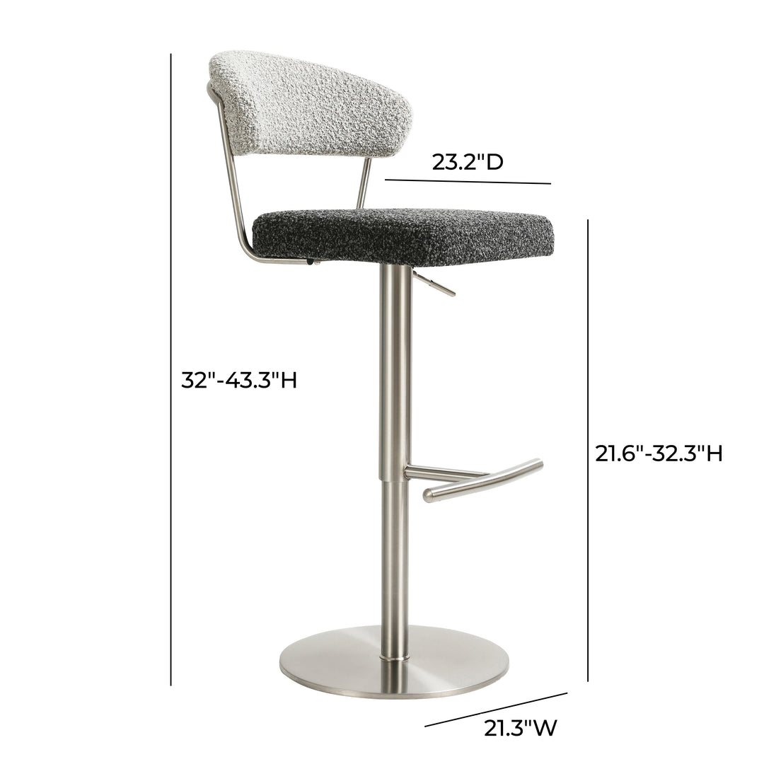 Banco ajustable de acero inoxidable y bouclé gris con negro Tessa