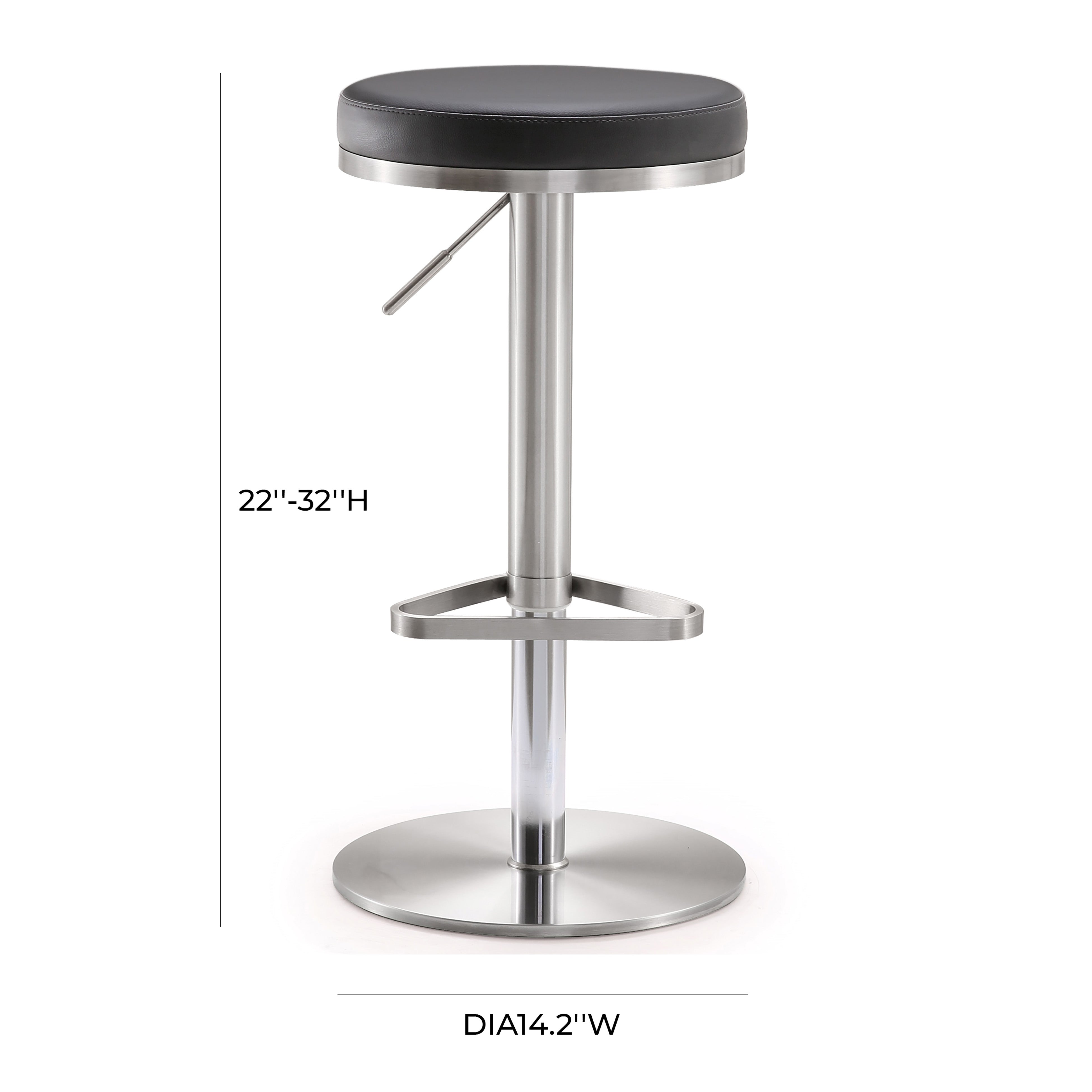 Banco de bar ajustable de acero inoxidable Nigiri color negro dimensiones.