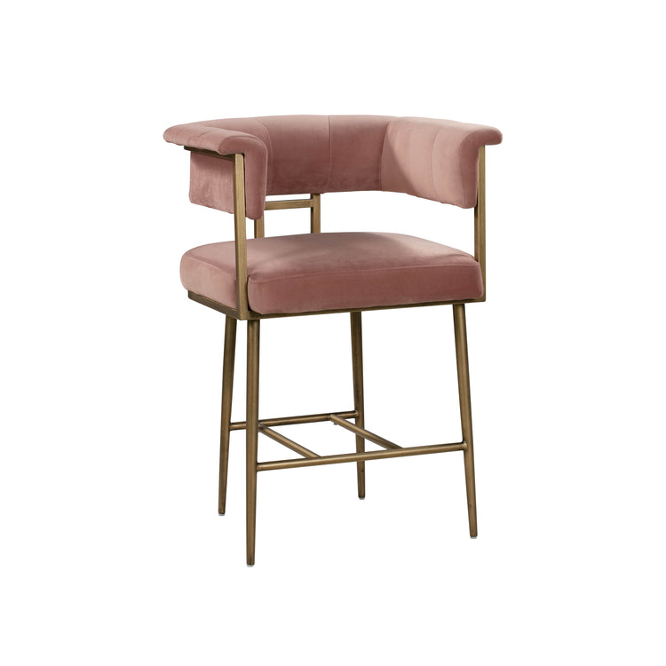 Banco de mostrador de pino y terciopelo Lucas color Blush.