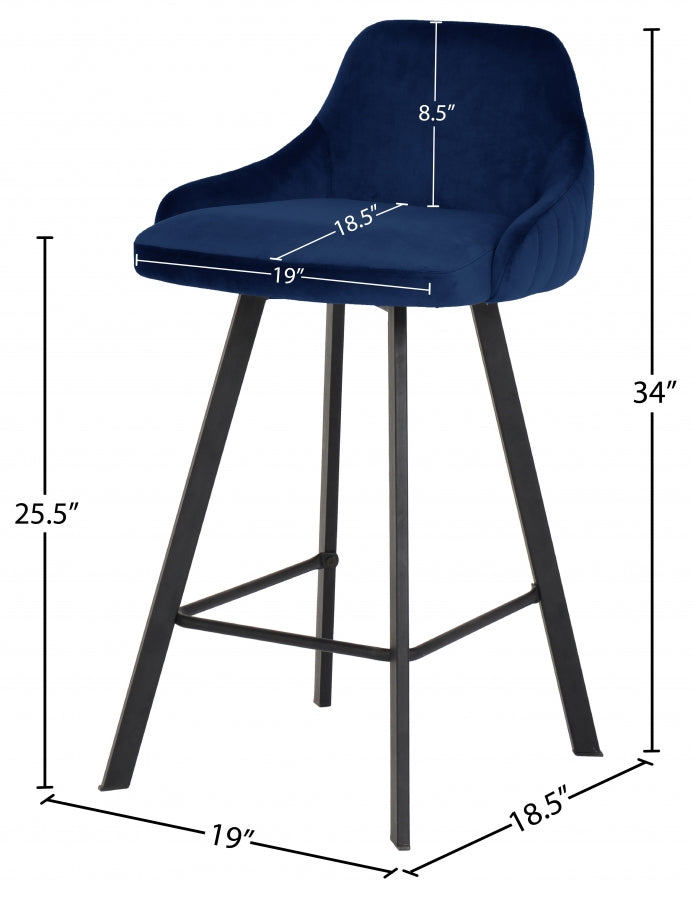 Banco de mostrador de terciopelo azul Arne dimensiones.