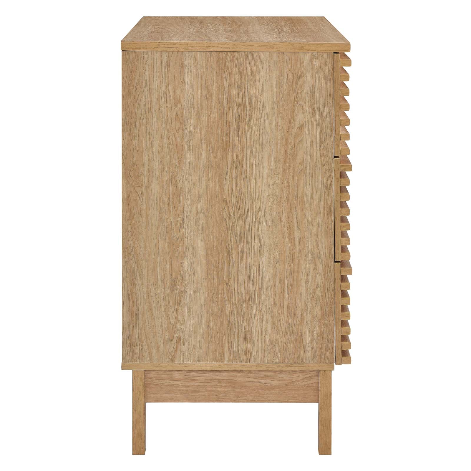 Cajonera alta de 3 cajones Niklas color roble de lado.