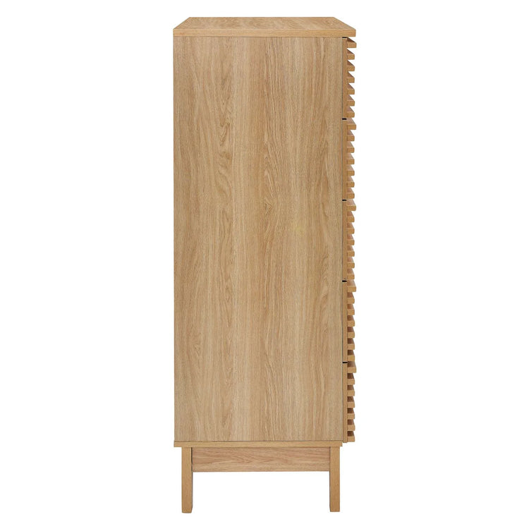 Cajonera alta de 5 cajones Niklas color roble de lado.
