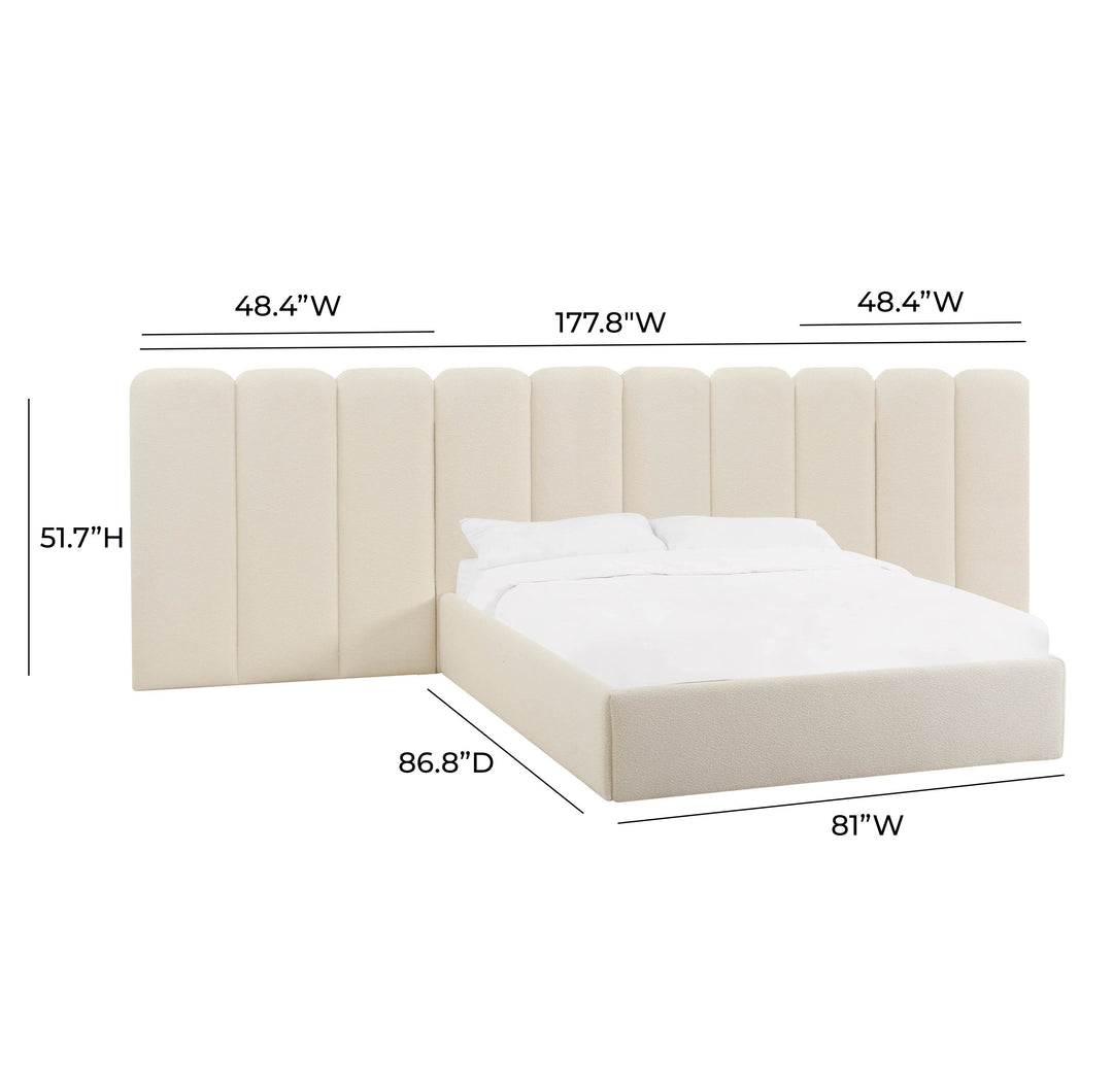 Cama King con alas de Boucle crema Edessa dimensiones.