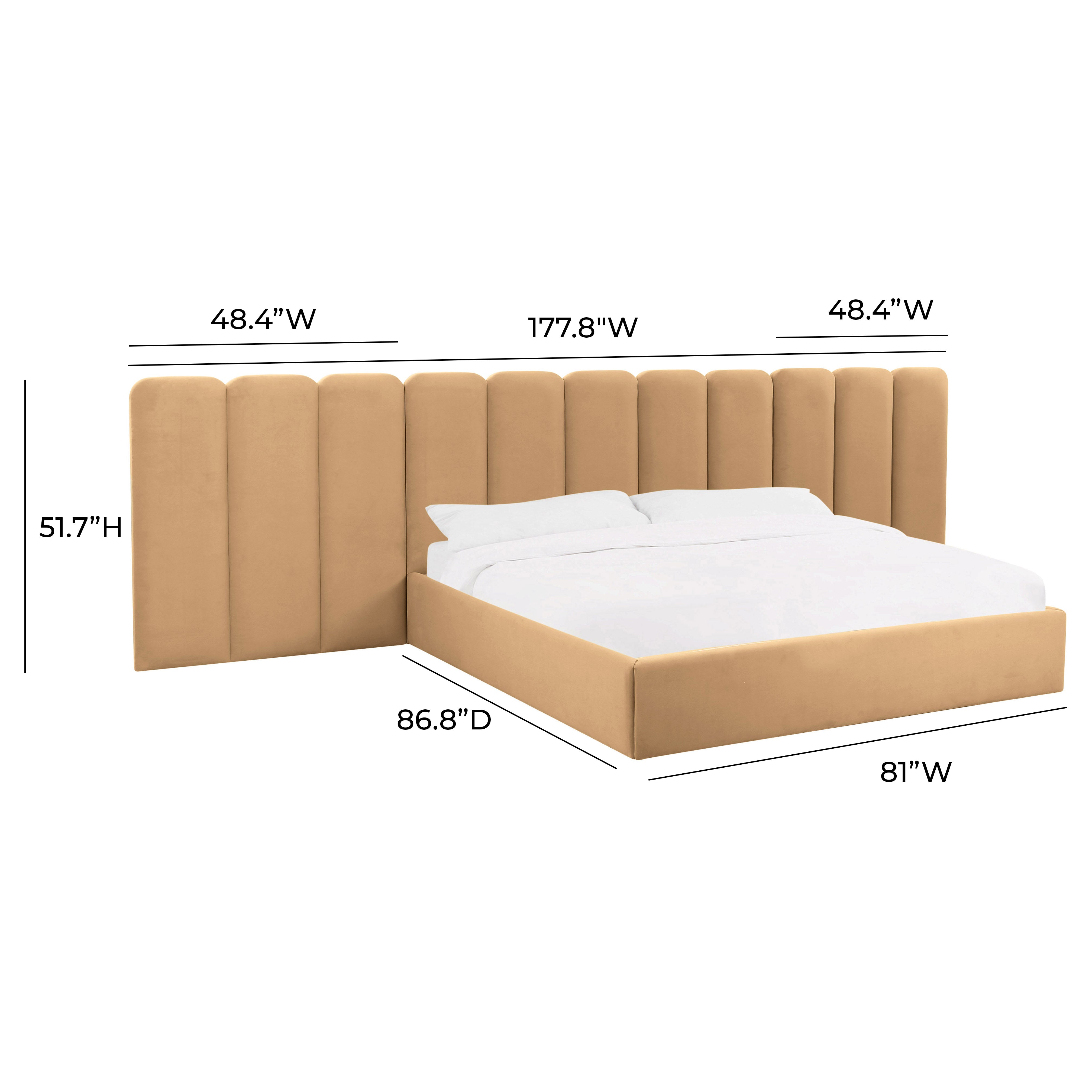 Cama King con alas de terciopelo café Edessa dimensiones.