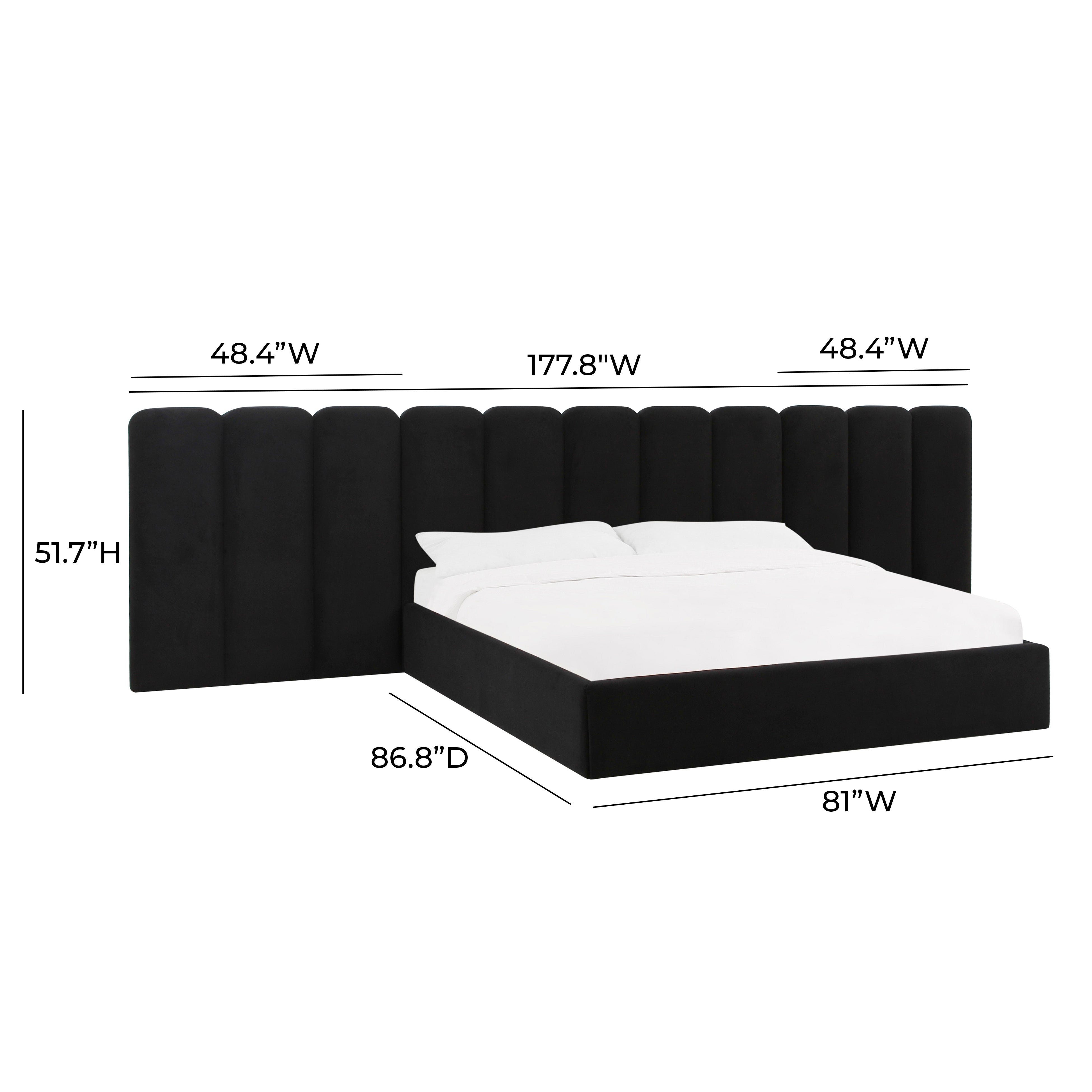 Cama King con alas de terciopelo negro Edessa dimensiones.