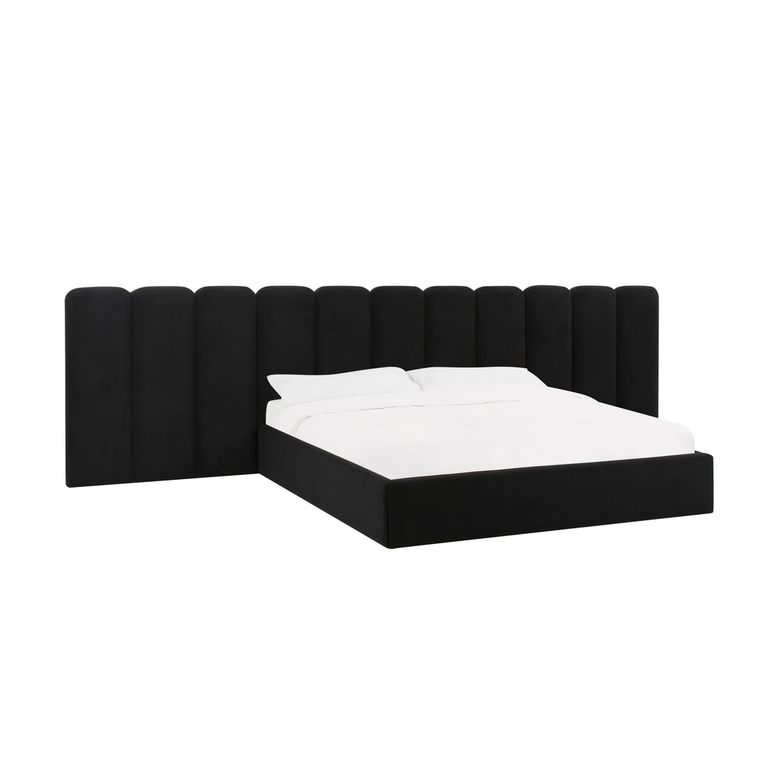 Cama King con alas de terciopelo negro Edessa.