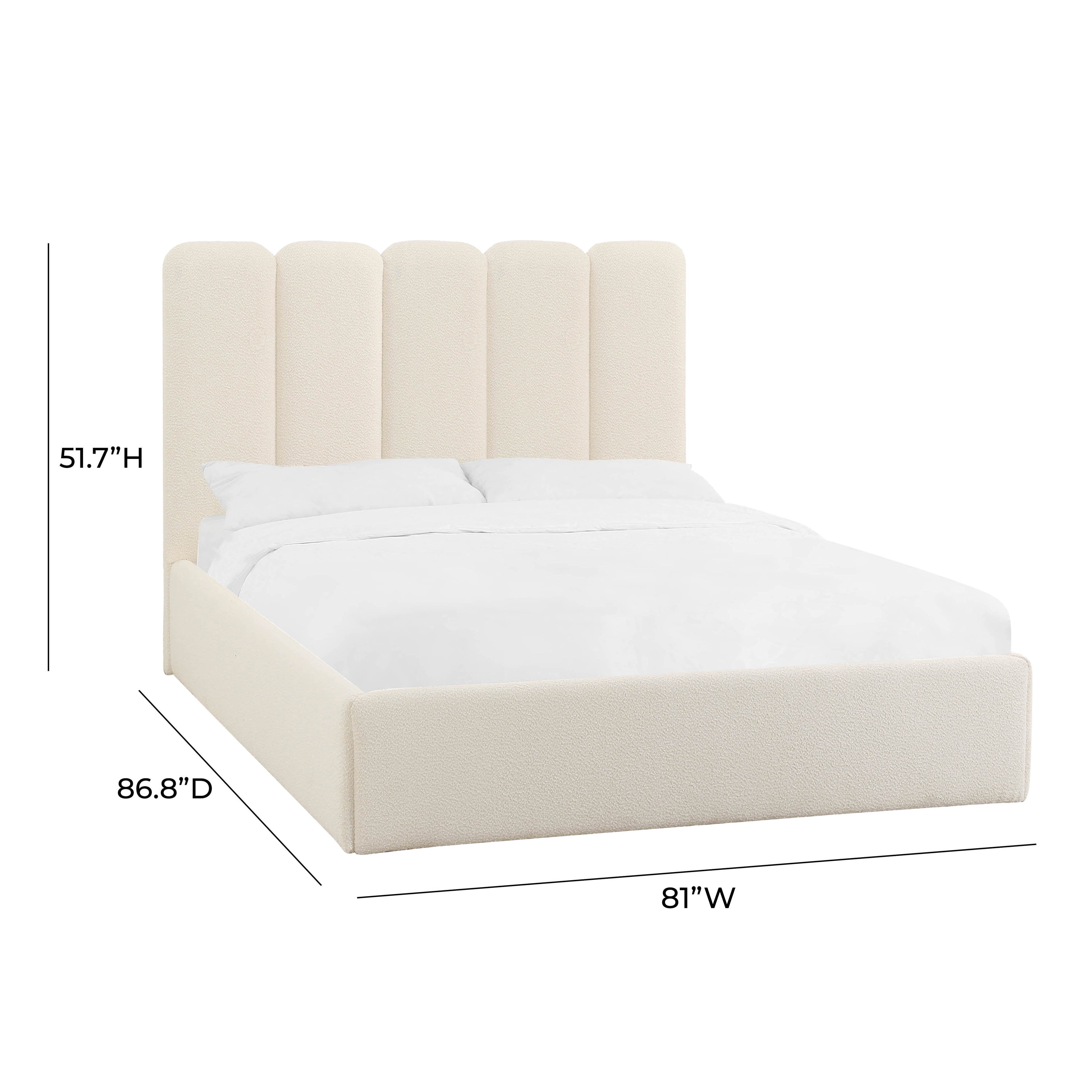 Cama King con alas de Boucle crema Edessa dimensiones.