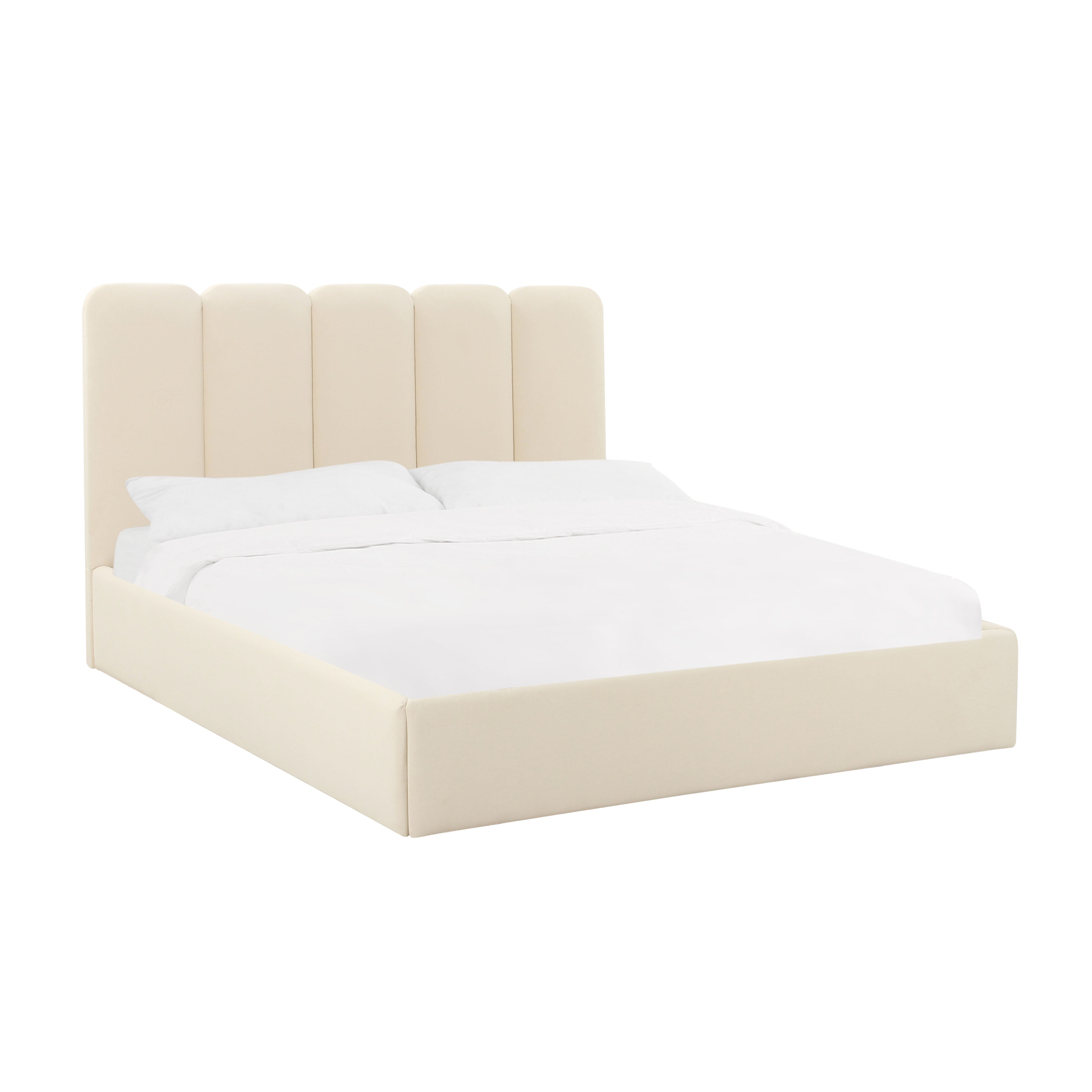 Cama King de terciopelo crema Edessa.