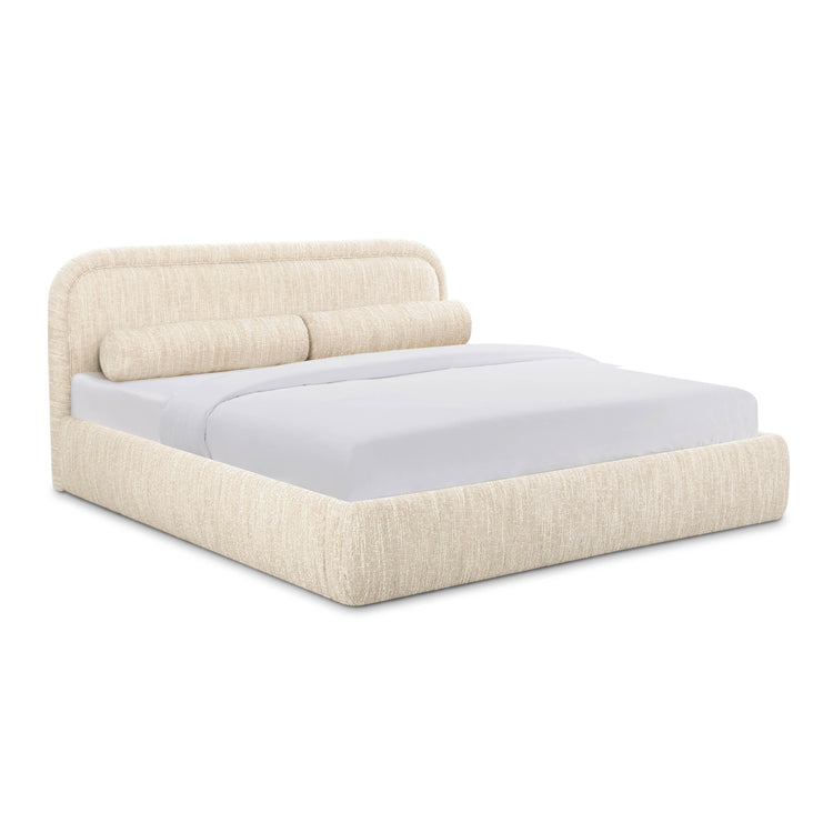 Cama Queen de boucle muy nudoso Rushen color crema.
