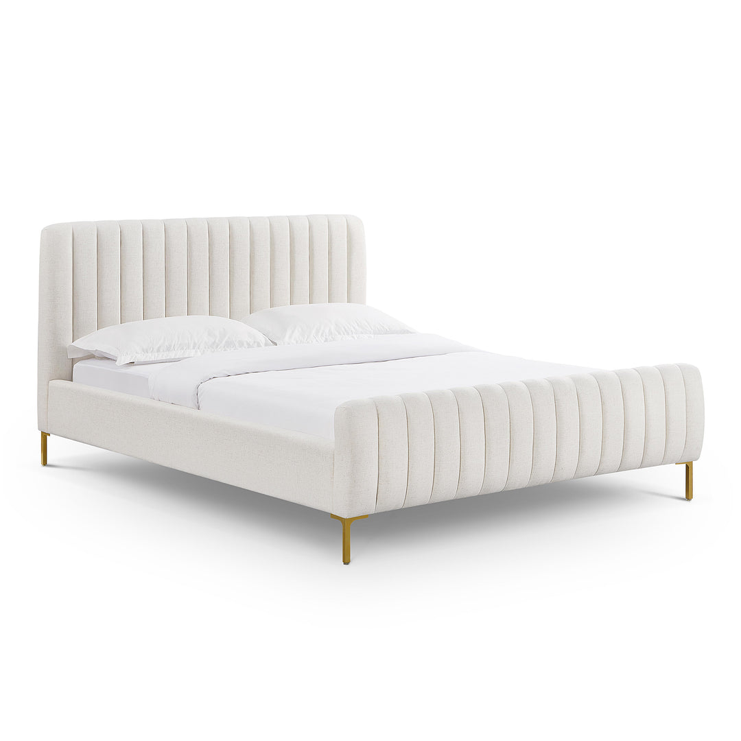 Cama Queen de lino Aliara color natural.