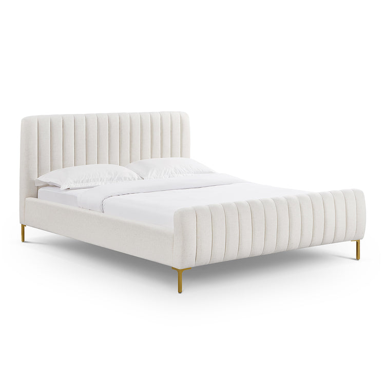 Cama Queen de lino Aliara color natural.