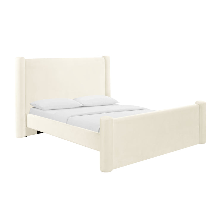 Cama Queen de terciopelo color beige Alezu.