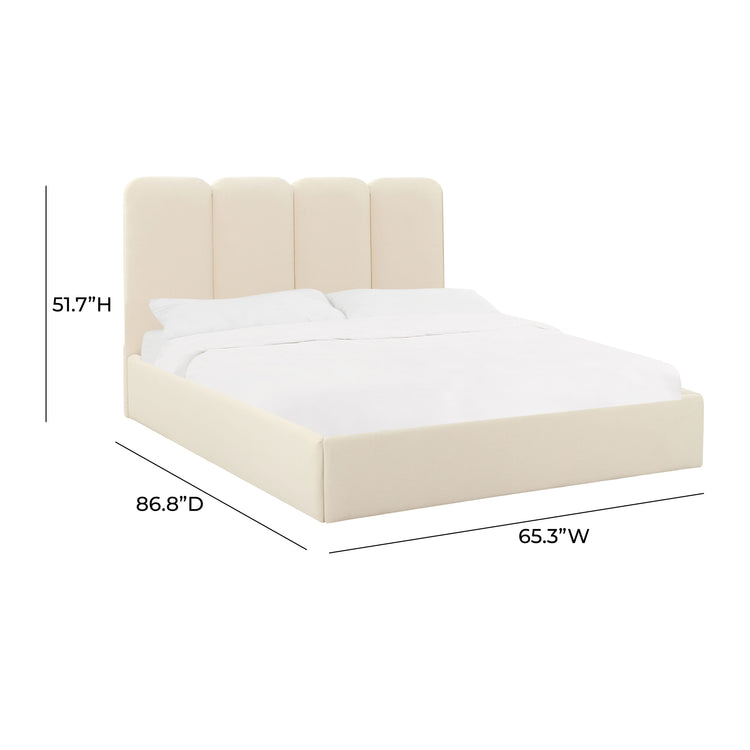 Cama Queen de terciopelo crema Edessa dimensiones.
