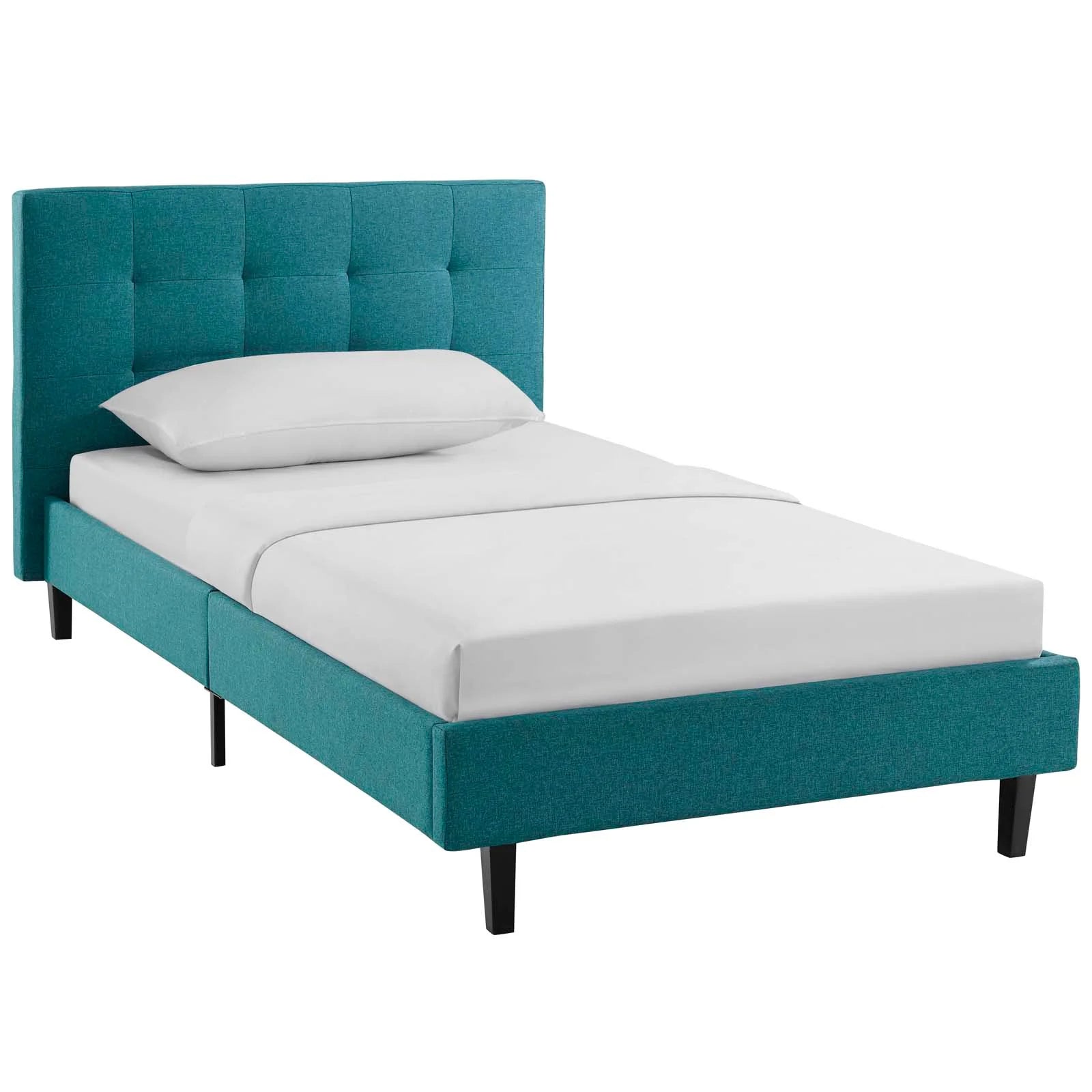 Cama Twin Loe color verde azulado.