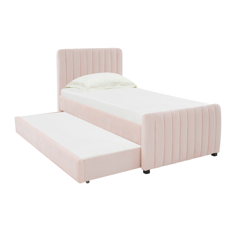 Cama con nido acanalado de terciopelo Aliara color Blush.