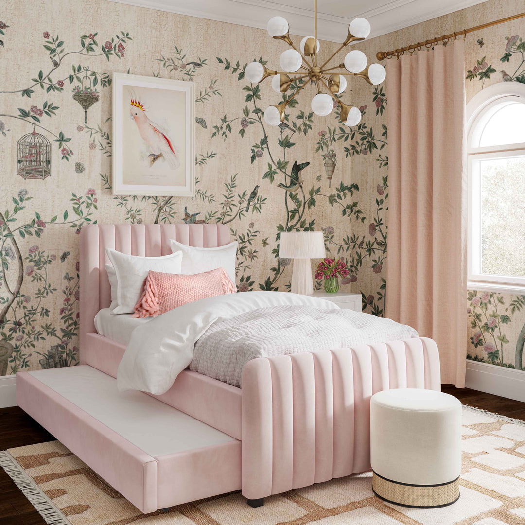 Cama Twin con nido acanalado de terciopelo Aliara