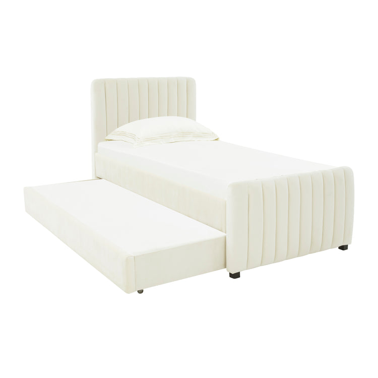 Cama con nido acanalado de terciopelo Aliara color crema.