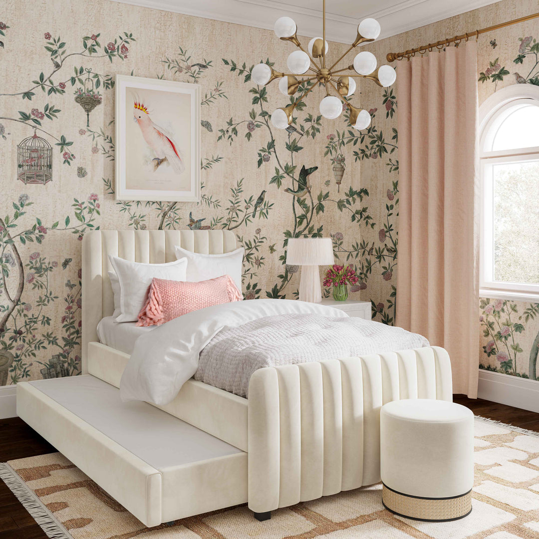 Cama Twin con nido acanalado de terciopelo Aliara