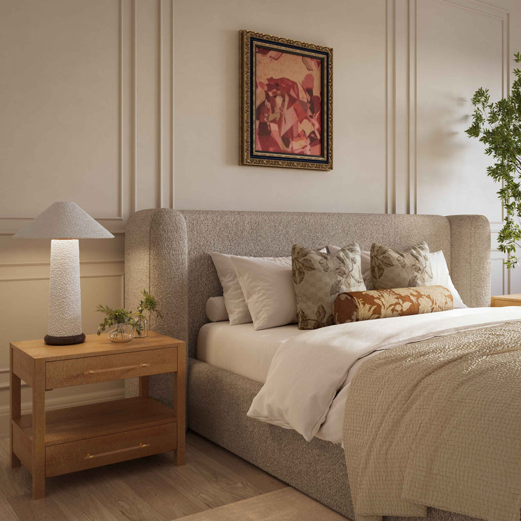 Cama de boucle Santino en una habitación junto a Buró Nobad.