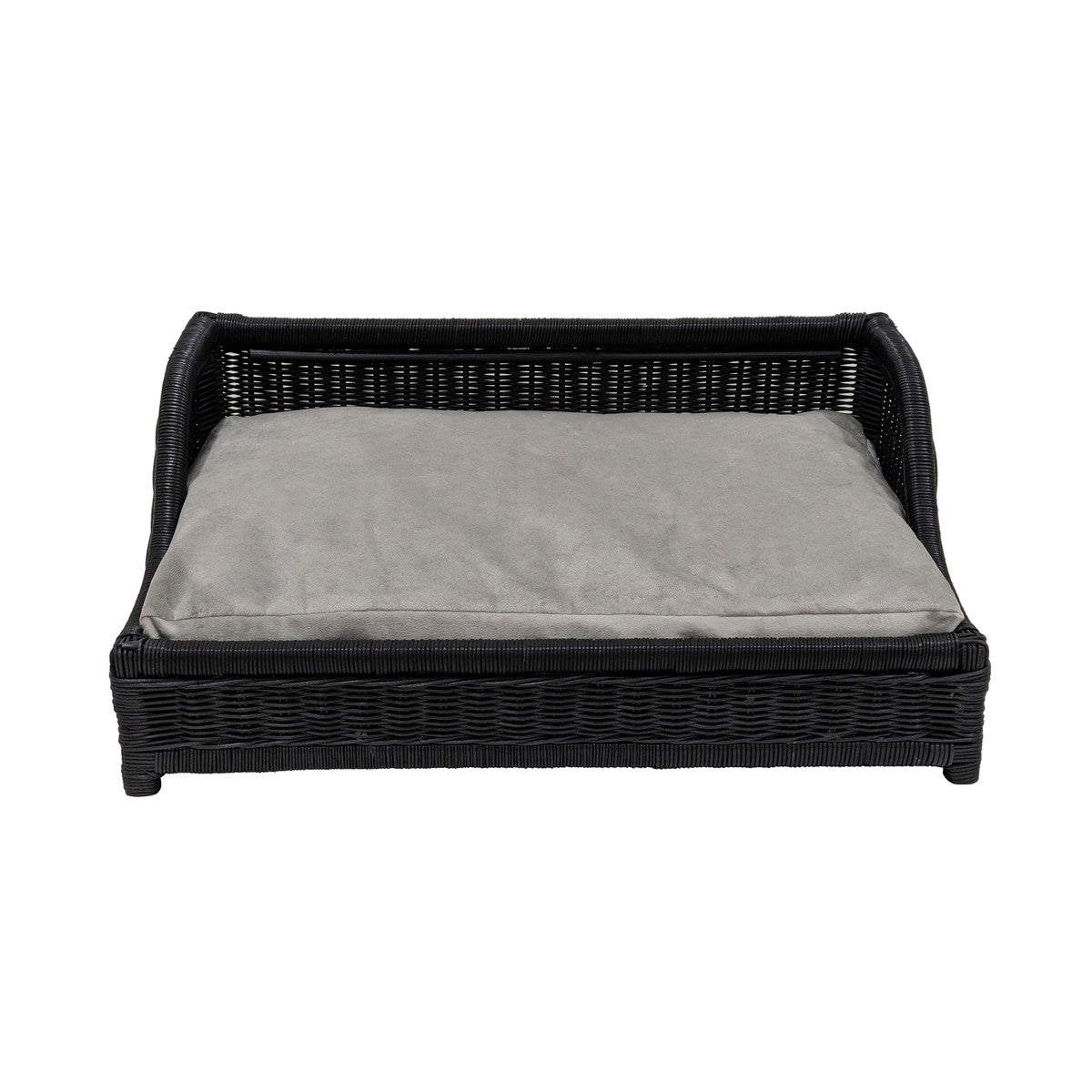 Cama de rattan negro para mascota Albert de frente.
