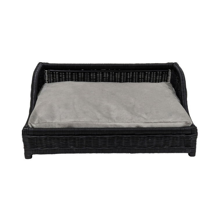 Cama de rattan negro para mascota Albert de frente.