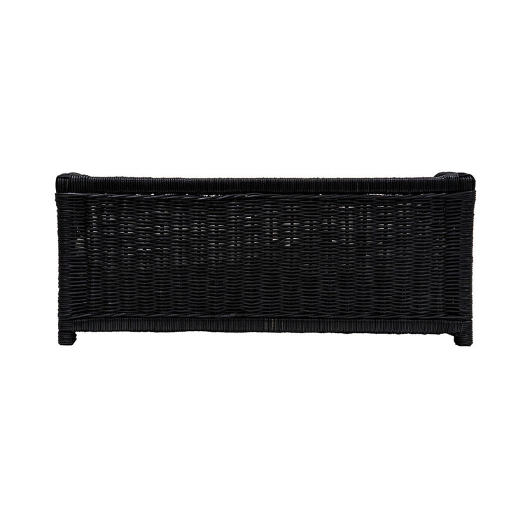 Cama de rattan negro para mascota Albert de atrás.