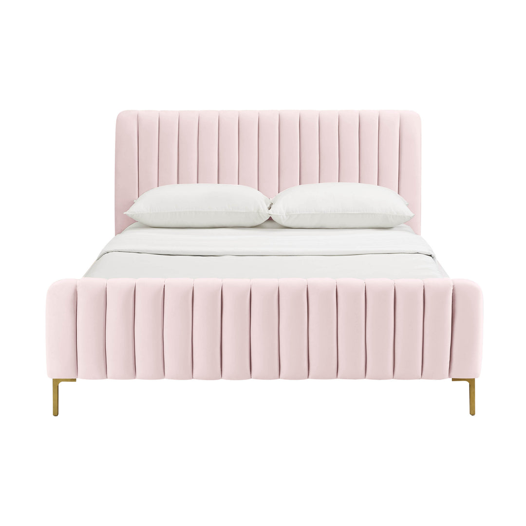 Cama Full acanalado de terciopelo Aliara
