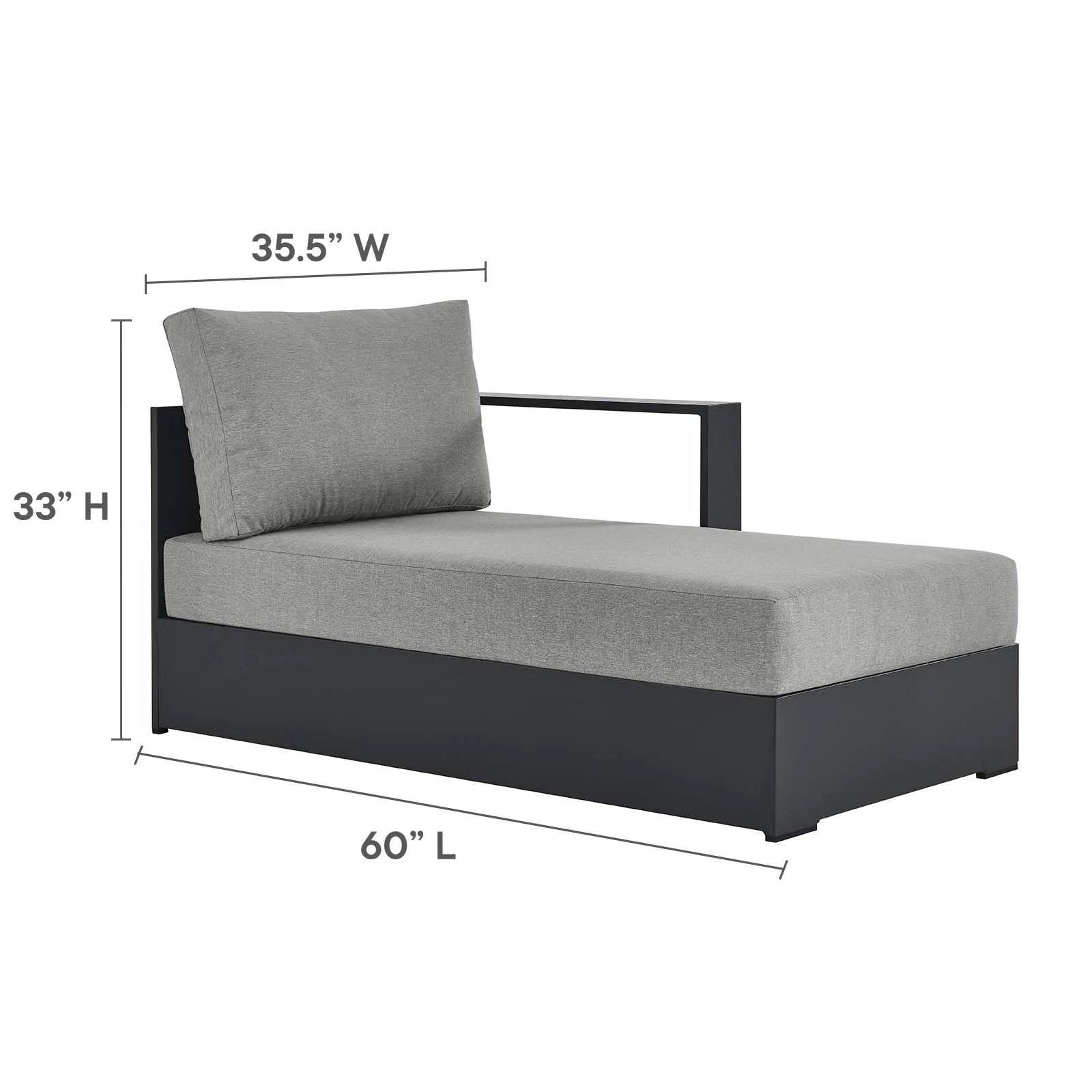 Chaise gris para exteriores de aluminio Neuba - Derecho Modular dimensiones.