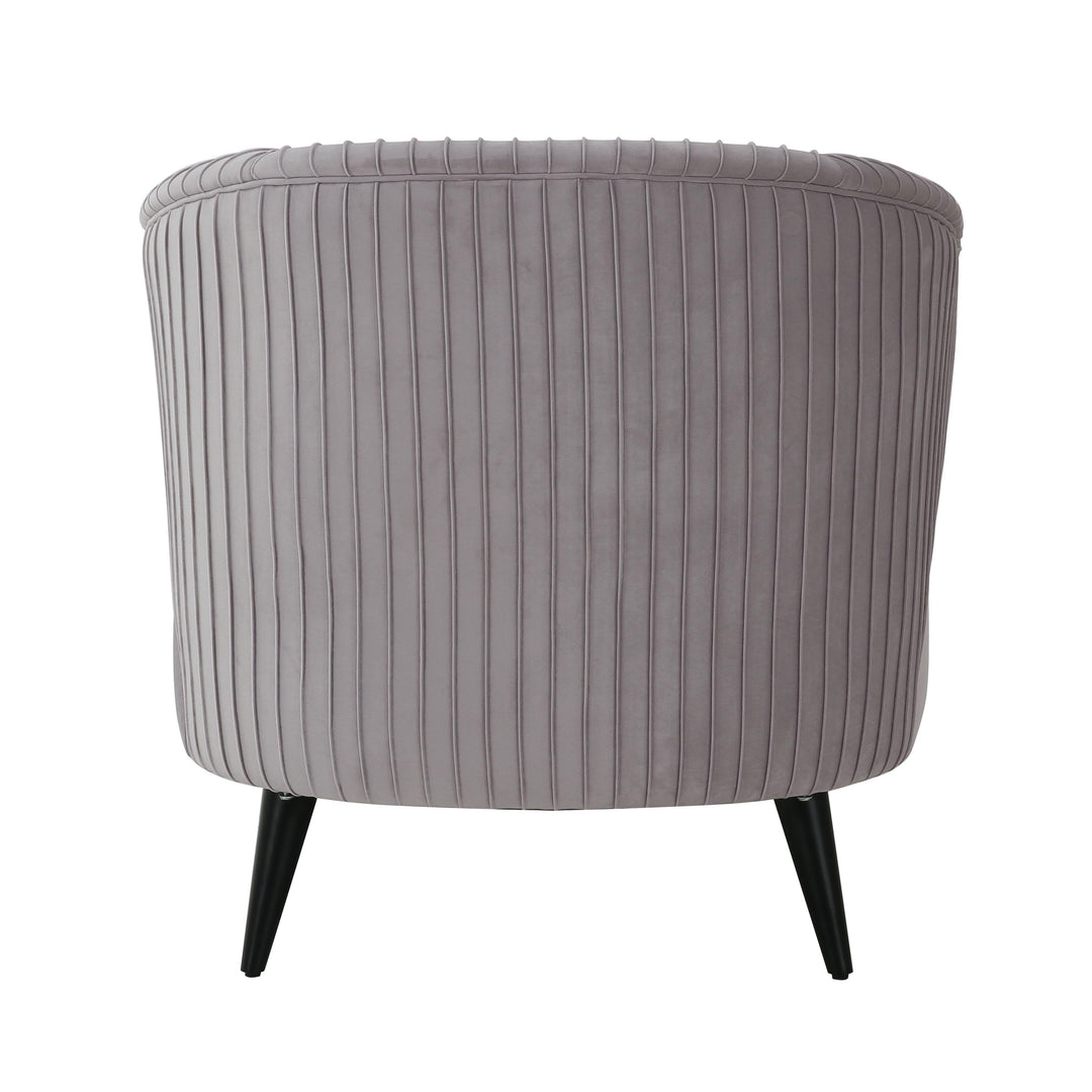 Chaise gris plisado de terciopelo Maral de atrás.