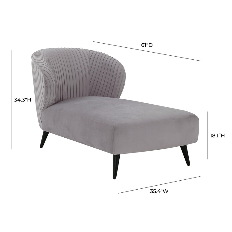 Chaise gris plisado de terciopelo Maral dimensiones.