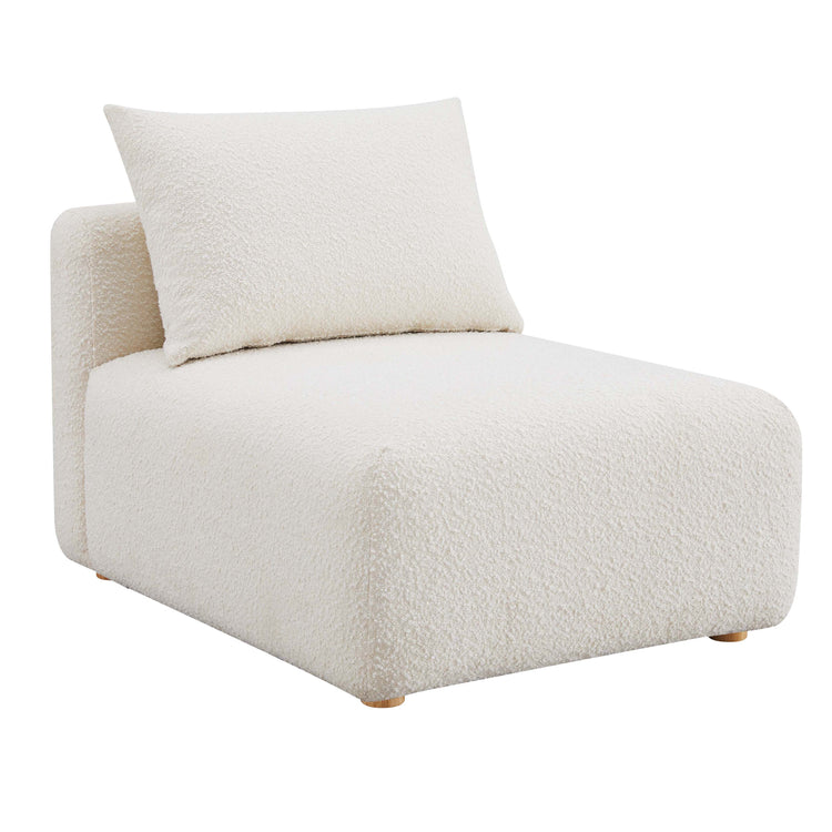 Chaise modular sin descansabrazos Emory de boucle color crema.