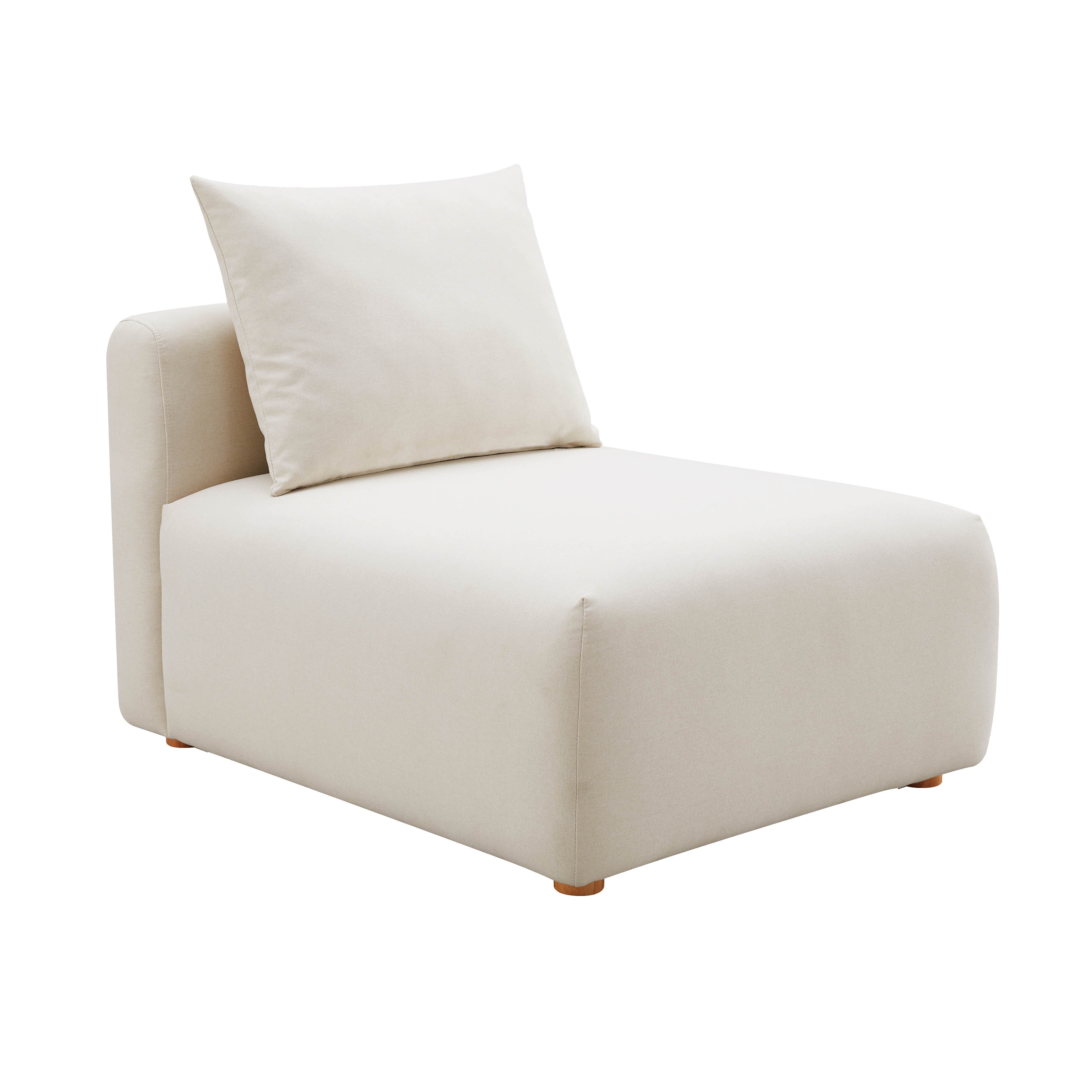 Chaise modular sin descansabrazos Emory de lino color crema.