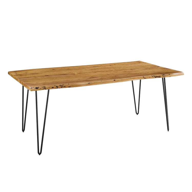 Comedor de madera de acacia natural y base negra de 74” Alte.