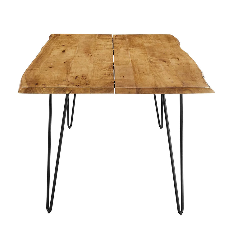 Comedor de madera de acacia natural y base negra de 74” Alte de lado.