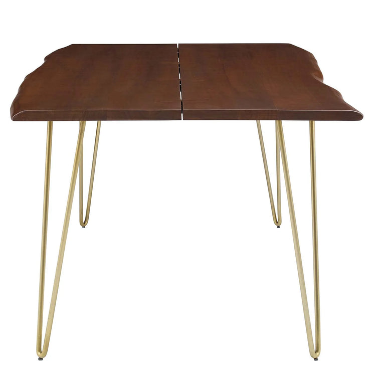 Comedor de madera de acacia nogal y base dorada de 74” Alte de lado.