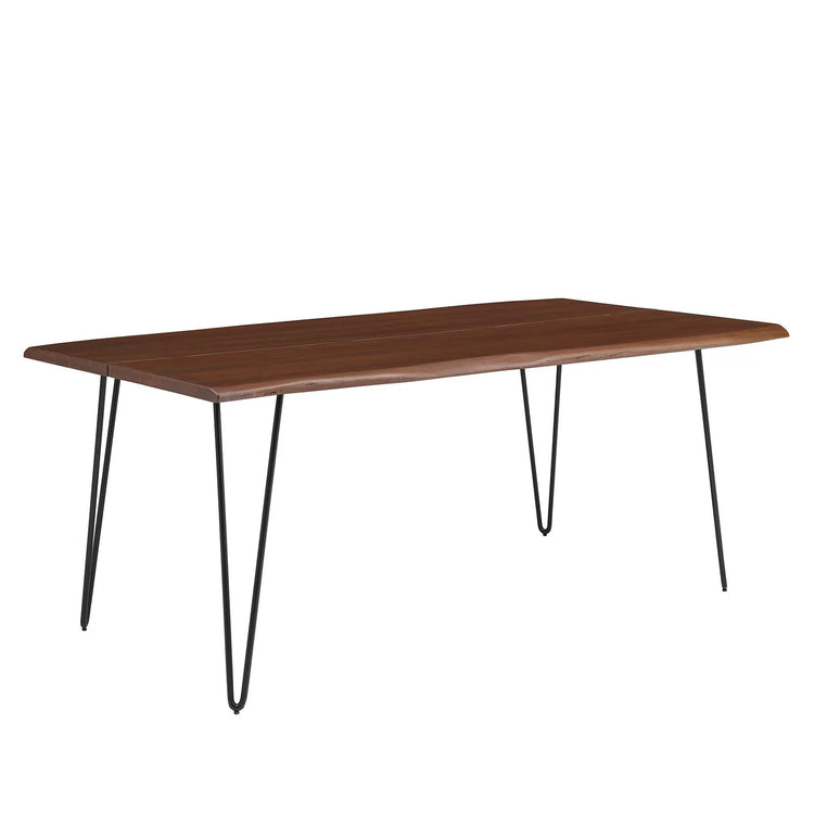 Comedor de madera de acacia nogal y base negra de 74” Alte.