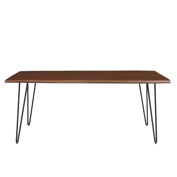 Comedor de madera de acacia nogal y base negra de 74” Alte de frente.