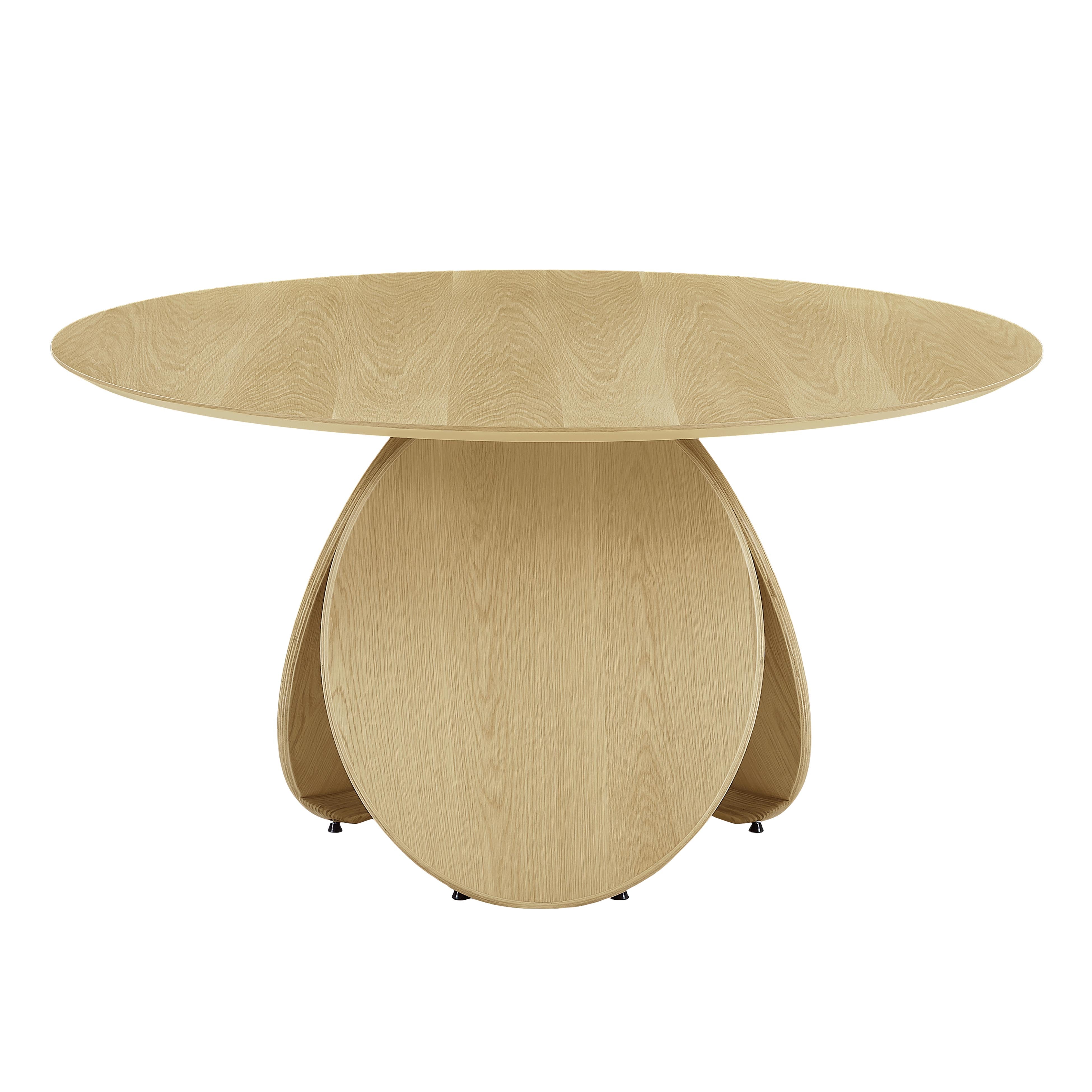 Comedor de roble natural redondo con base de tres discos Jayendra.
