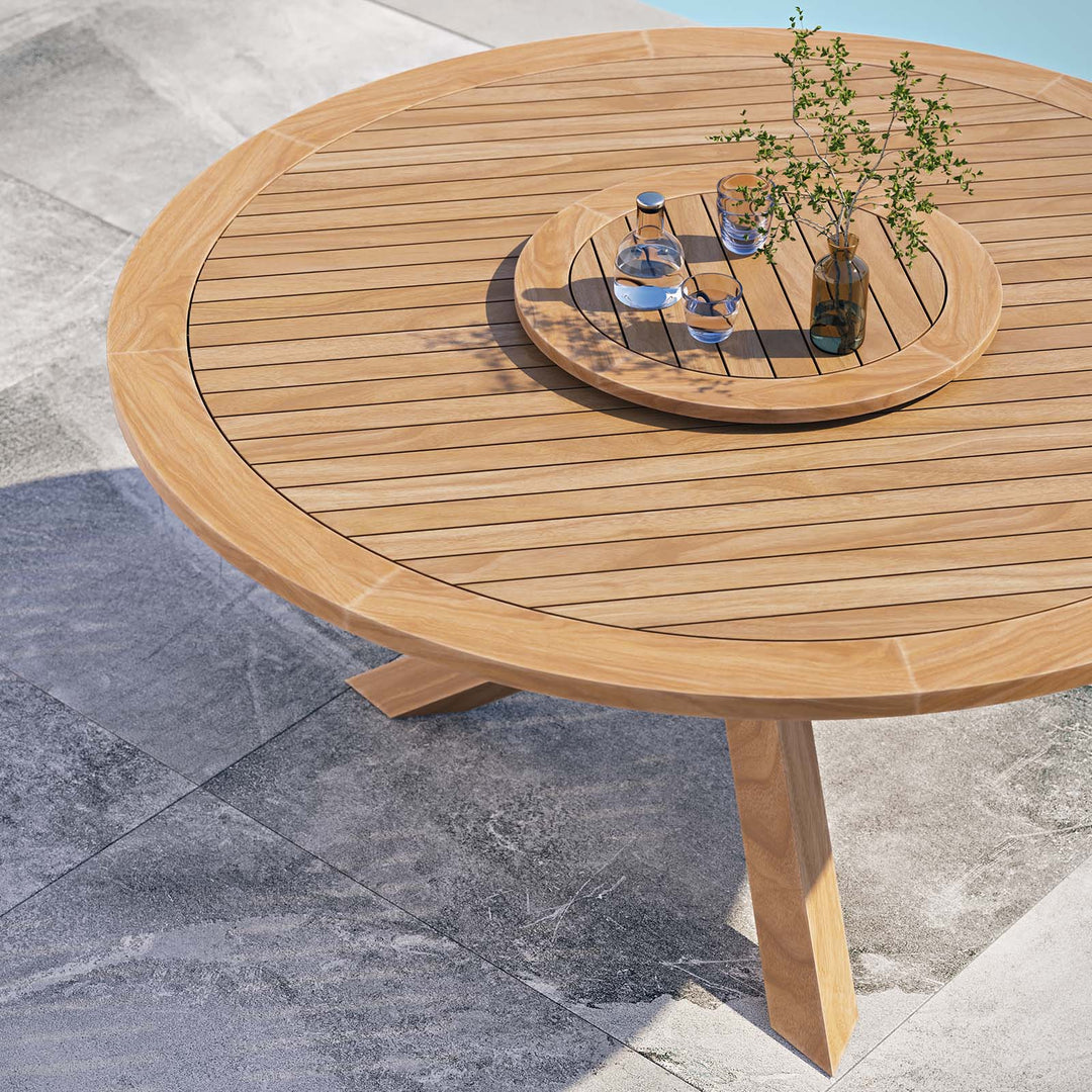 Comedor exterior redondo de madera de teca 63” Primo